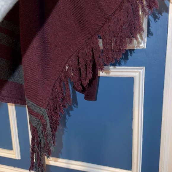 CAbi Port Fringe Wrap Cardigan Sweater Burgundy Gray - Size S - Picture 8 of 10